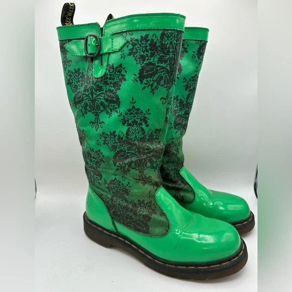RARE Dr Martens green floral Rain Nellie  Wellies Welly Wellington boot VINTAGE - Picture 3 of 16